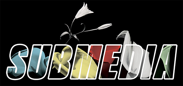 Submedia graphic featuring floral motif on model